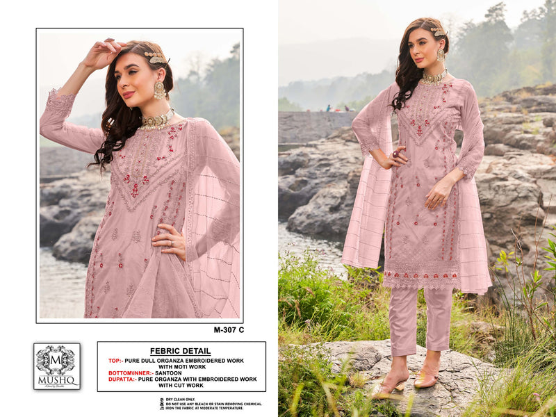 Mushq M 307 Pure Organza Embroidered Khatli Work Pakistani Salwar Suit