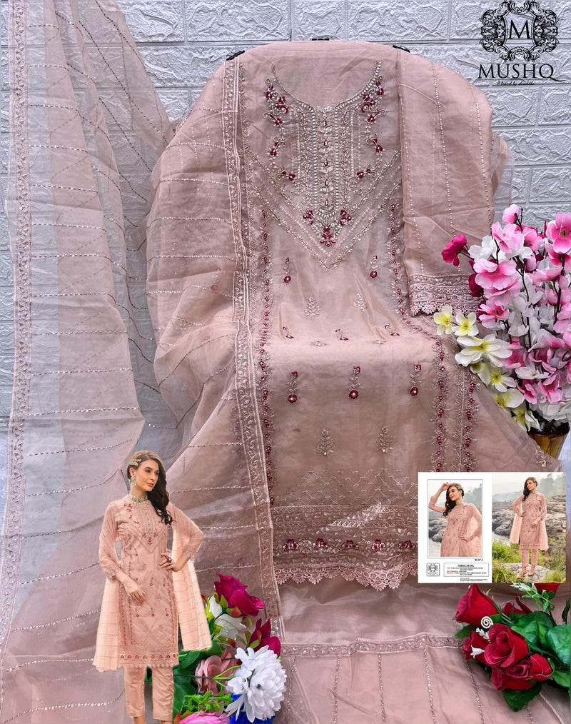 Mushq M 307 Pure Organza Embroidered Khatli Work Pakistani Salwar Suit