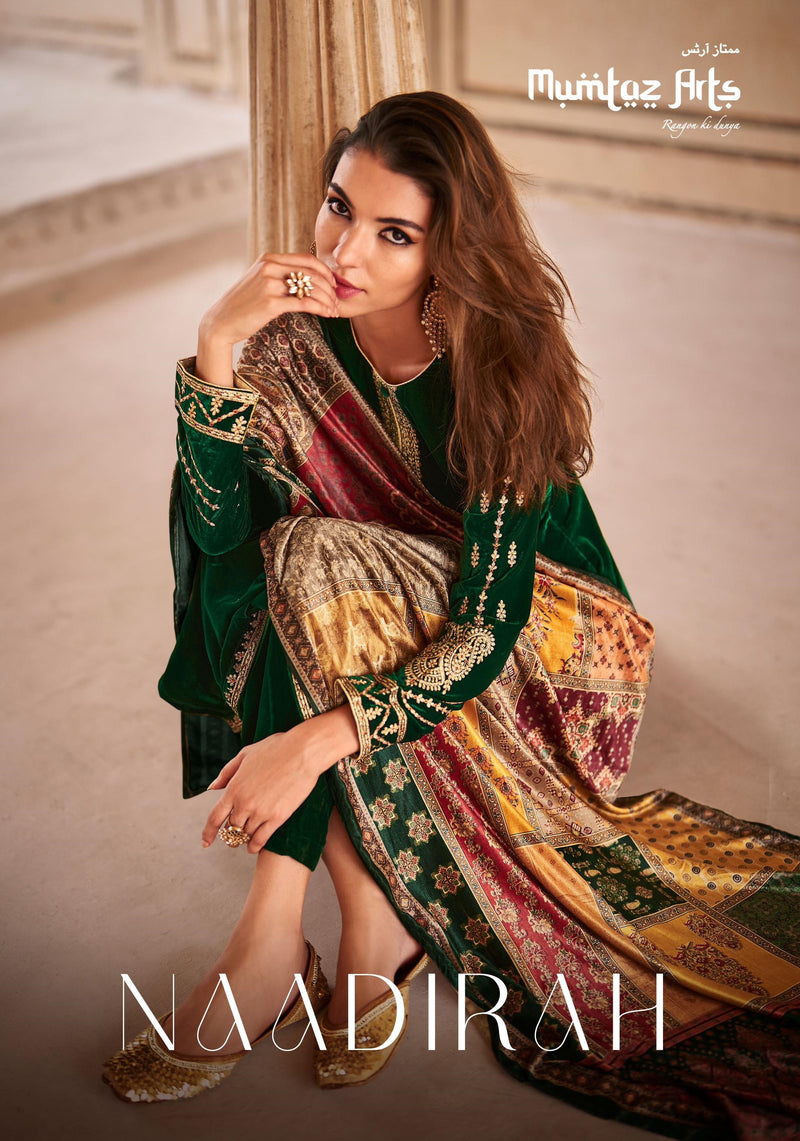 Mumtaz Arts Naadirah Velvet With Embroidery Work Designer Pakistani Suits
