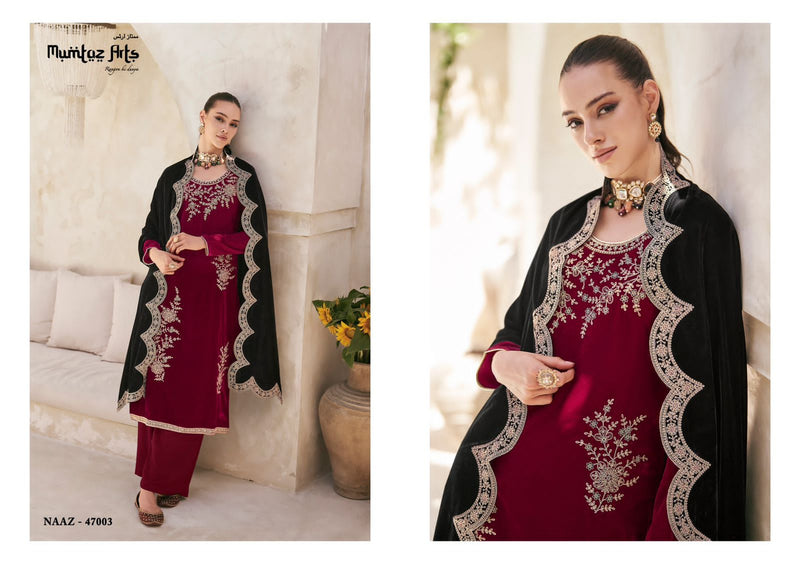 Mumtaz Arts Naaz Velvet Designer Heavy Work Neck Suits Collection