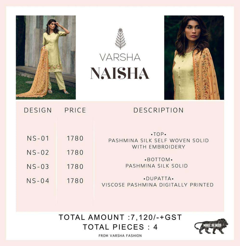 Varsha Naisha Pashmina Silk Solid Embroidery Work Salwar Suit Collection