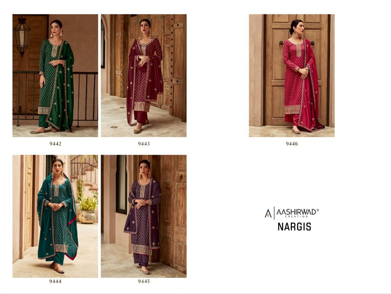 Aashirwad Creation Nargis Silk Heavy Embroidery Work Fancy Designer Partywear Salwar Suits