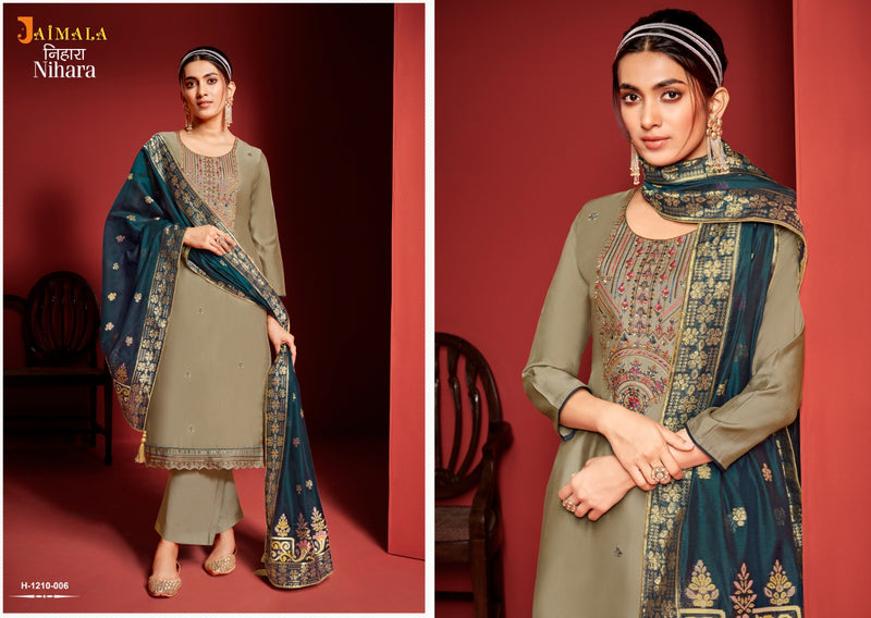Alok Suit Nihara Viscose Canderi Dyed Embroidery Designer Salwar Suit
