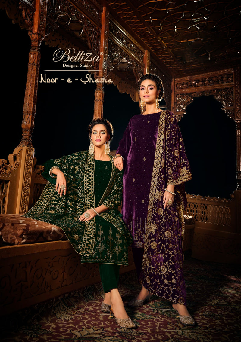 Belliza Designer Studio Noor E Shama Velvet Embroidery Work Suit Collection