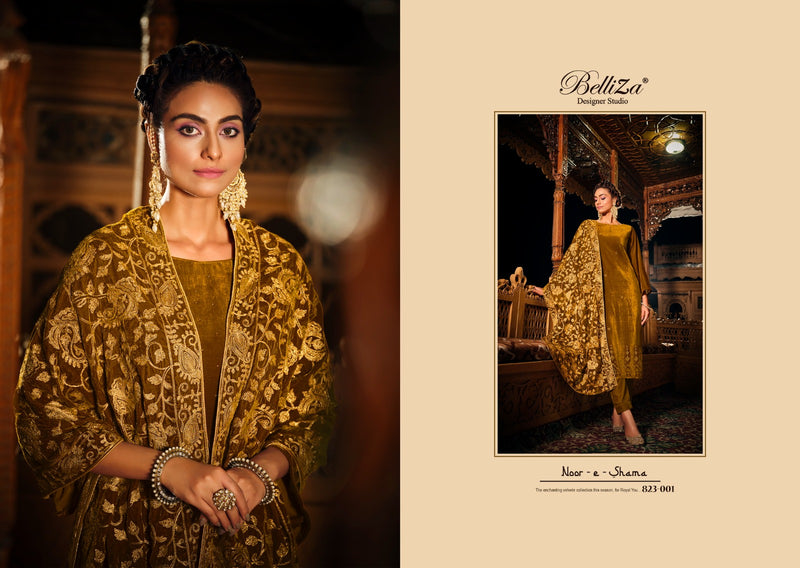 Belliza Designer Studio Noor E Shama Velvet Embroidery Work Suit Collection