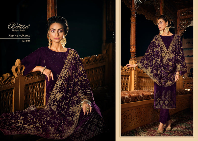 Belliza Designer Studio Noor E Shama Velvet Embroidery Work Suit Collection