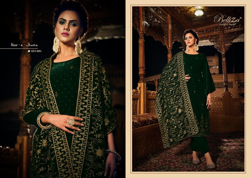 Belliza Designer Studio Noor E Shama Velvet Embroidery Work Suit Collection