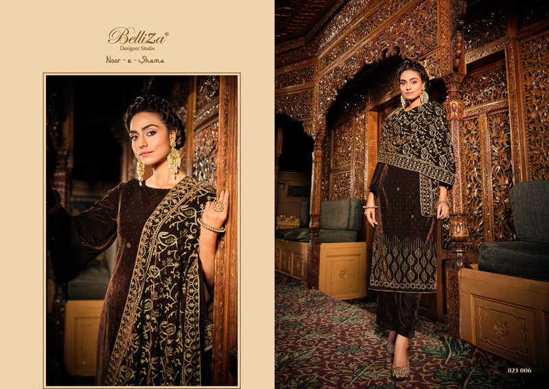 Belliza Designer Studio Noor E Shama Velvet Embroidery Work Suit Collection