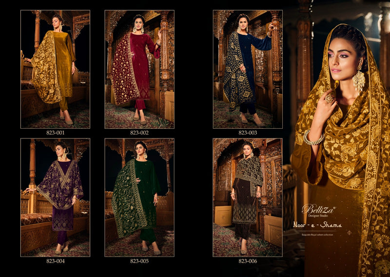 Belliza Designer Studio Noor E Shama Velvet Embroidery Work Suit Collection