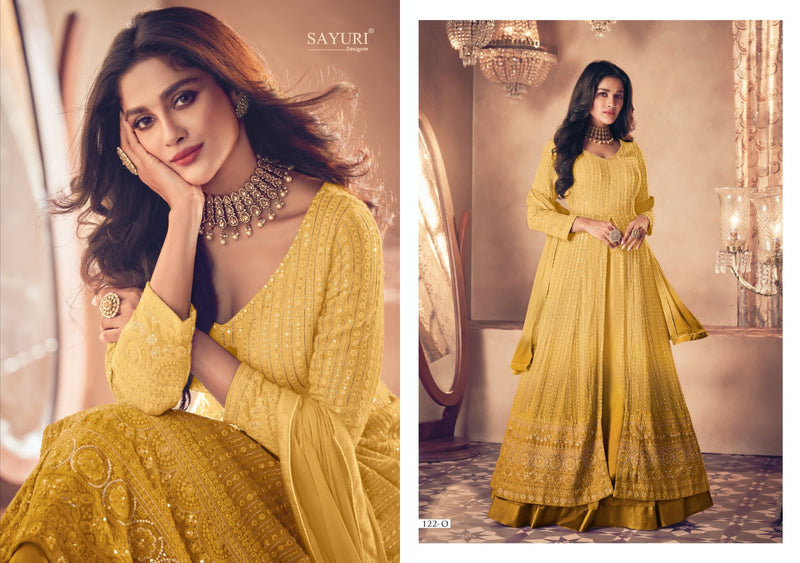 Sayuri Designer Noor Gold Shaded Real Georgette With Heavy Embroidery Designer Ready Made Suits