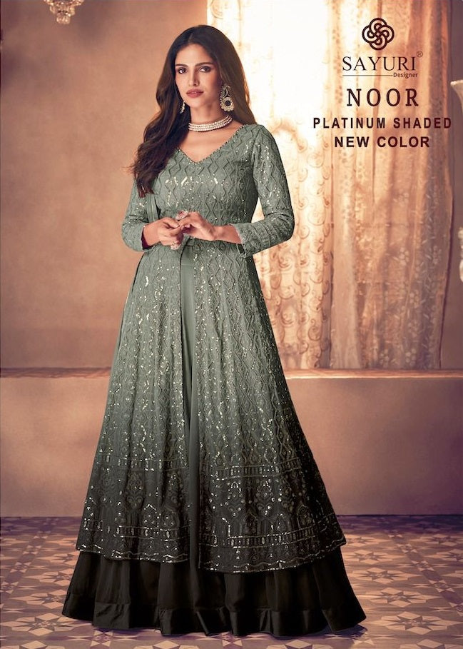 Sayuri Designer Noor Platinum Shaded New Colours Georgette Heavy Designer Ready Made Gown Suits