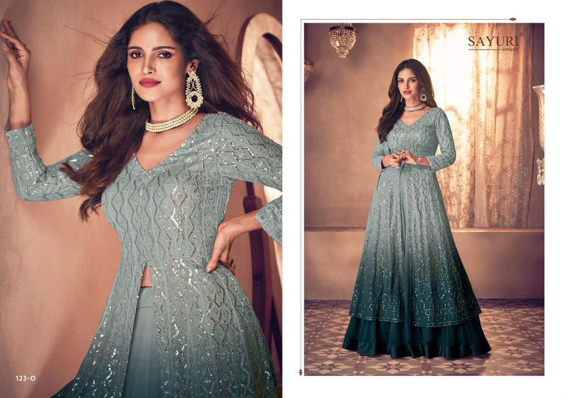 Sayuri Designer Noor Platinum Shaded New Colours Georgette Heavy Designer Ready Made Gown Suits