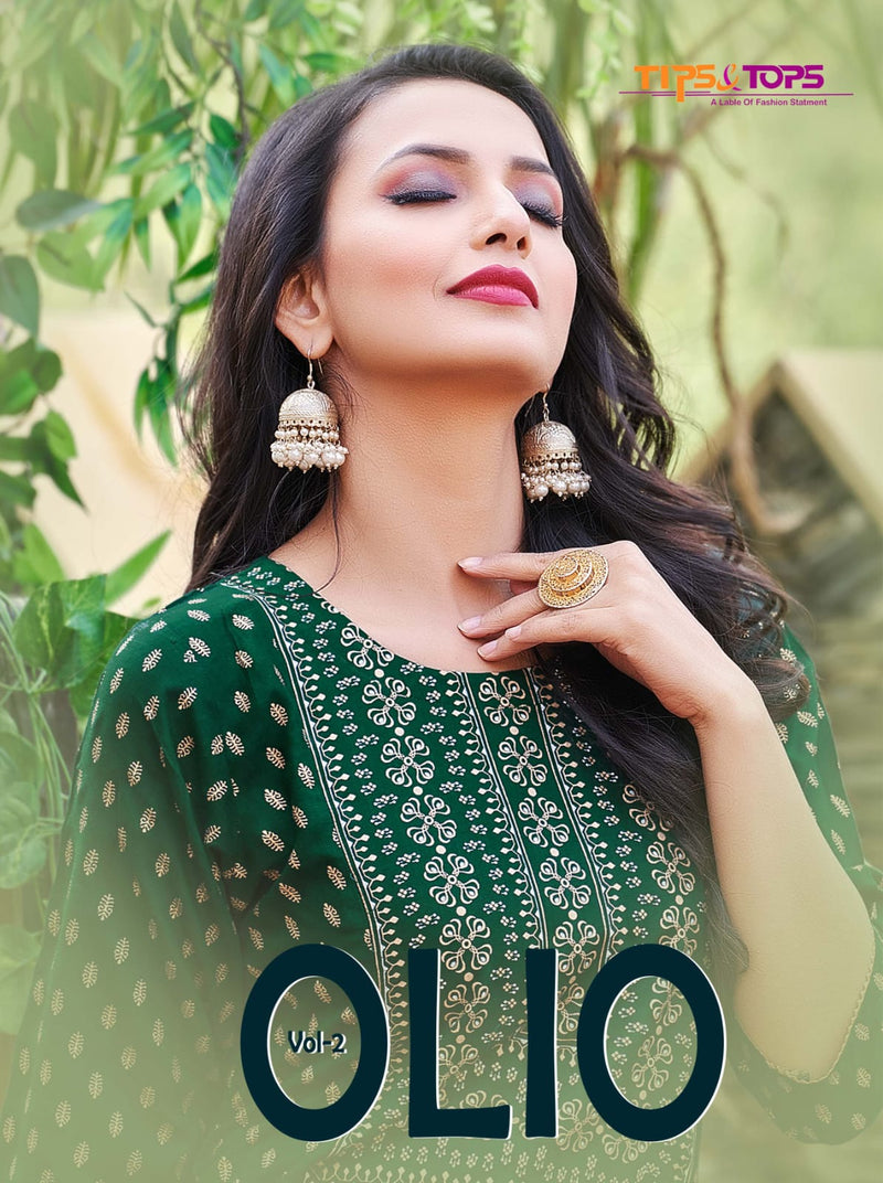 Tips And Tops Olio Vol 2 Rayon Slub Fancy Print Fancy Kurti