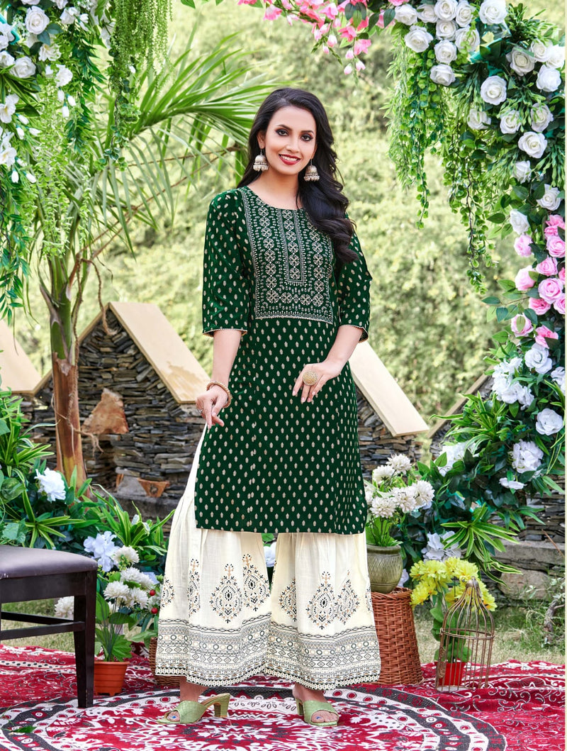 Tips And Tops Olio Vol 2 Rayon Slub Fancy Print Fancy Kurti