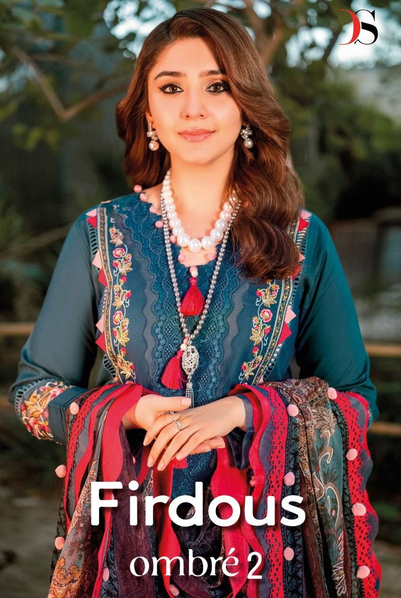 Deepsy Suits Firdous Ombre Embroidered Vol 2 Cotton Heavy Self Embroidery Patch Designer Pakistani Salwar Suits