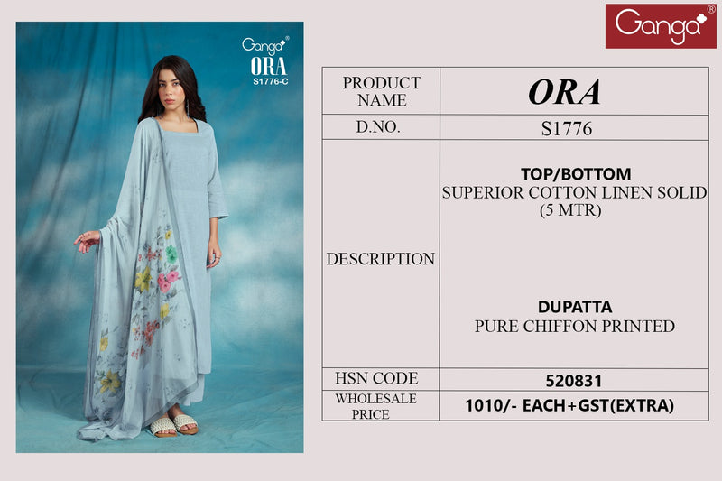 Ganga Ora 1776 Superior Cotton Linen Solid Fancy Designer Suits