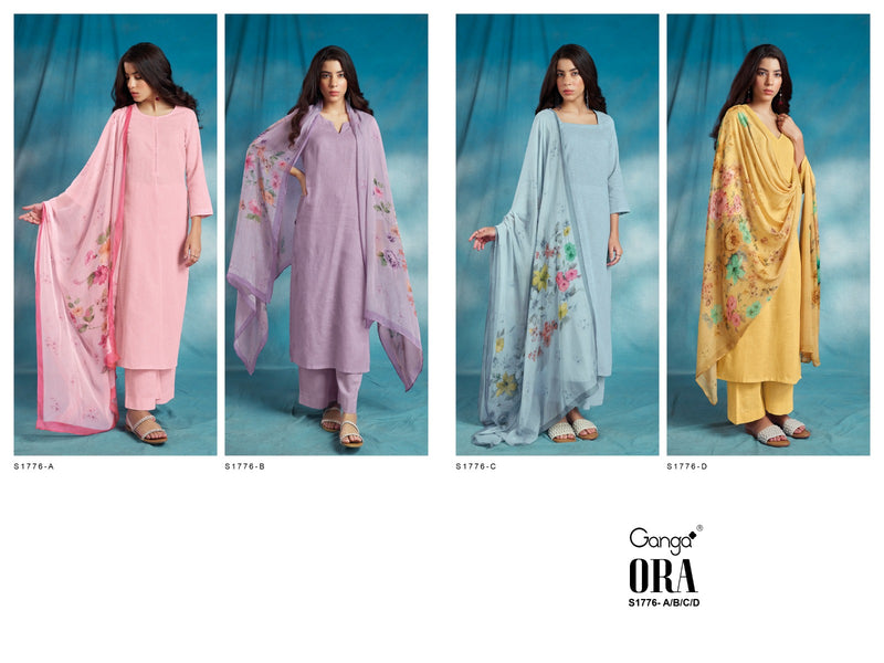 Ganga Ora 1776 Superior Cotton Linen Solid Fancy Designer Suits