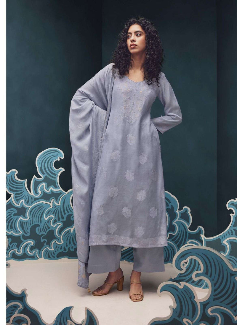 Ganga Orphic Viscose Silk Jacquard With Fancy Hand Work Designer Suits