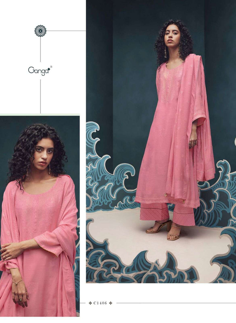 Ganga Orphic Viscose Silk Jacquard With Fancy Hand Work Designer Suits