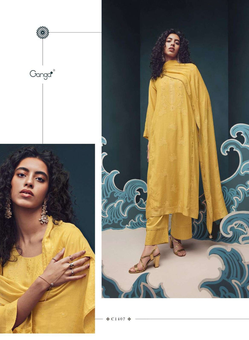 Ganga Orphic Viscose Silk Jacquard With Fancy Hand Work Designer Suits