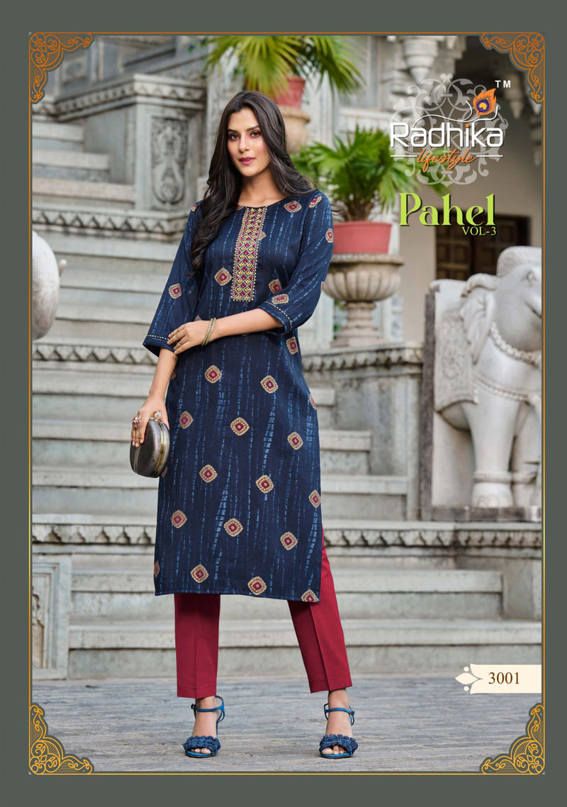 Radhika Lifestyle Pahel Vol 3 Rayon Printed Work Fancy Daily Wear  Kurti