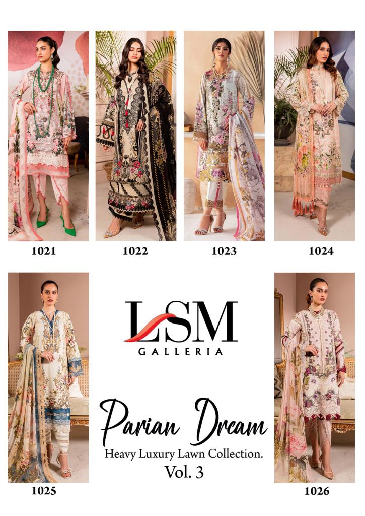 Lsm Galleria Brand Parian Dream Vol 3 Lawn Cotton Designer Salwar Kameez
