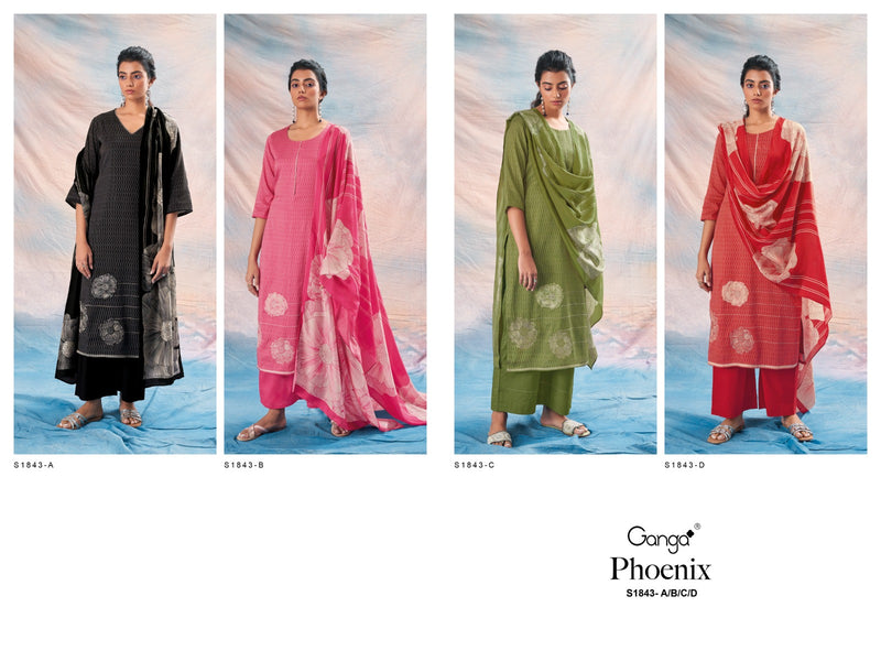 Ganga Phoenix 1843 Cotton Silk Printed With Embroidery And Swarovski Work Suits