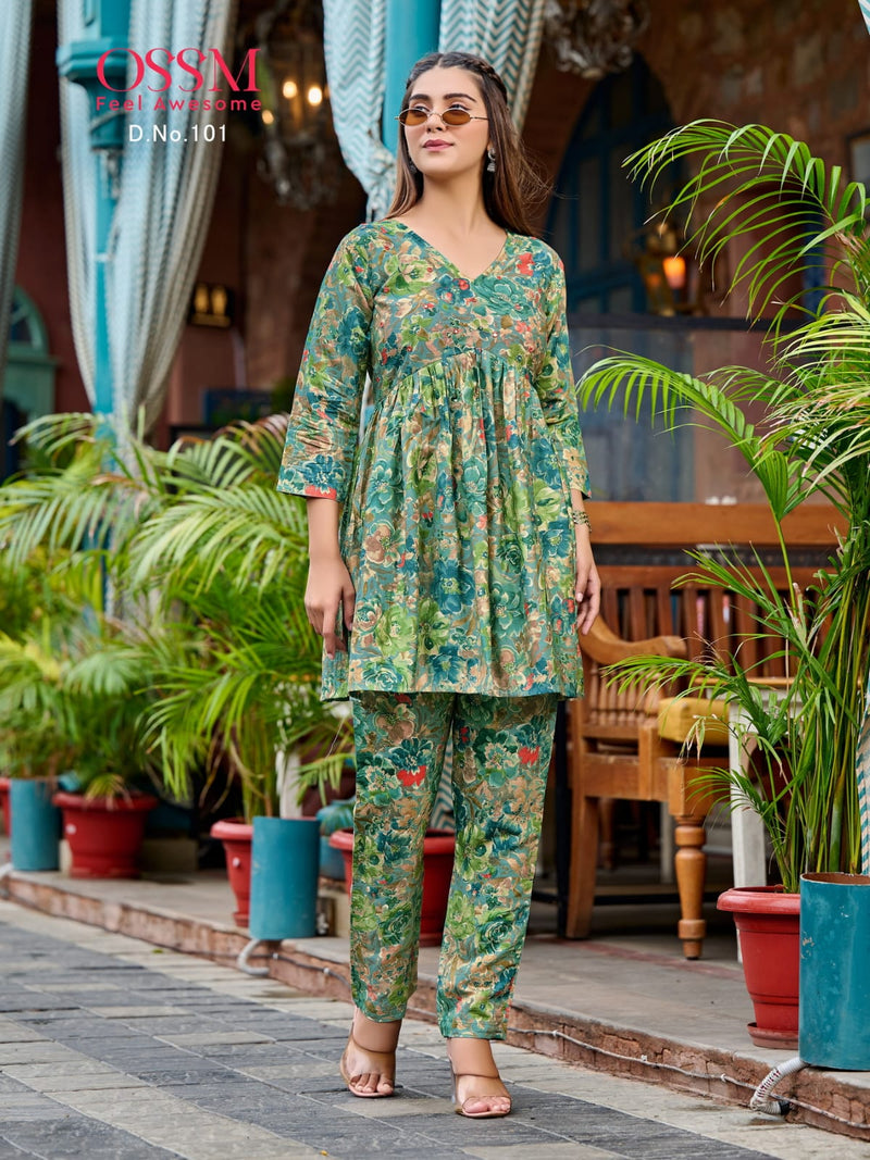 Ossm Polo Printed Modal Silk Fancy Designer Alia Style Kurti With Bottom Pair Cord Sets