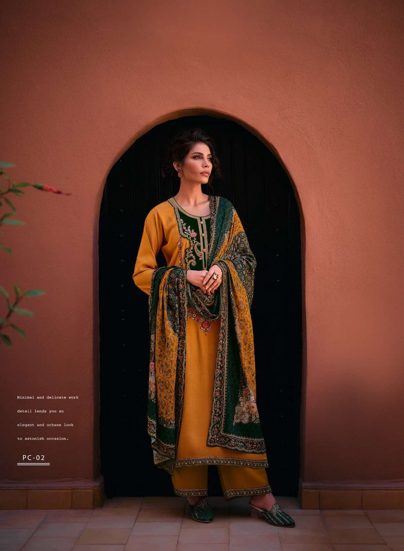 Varsha Portrait Pashmina Silk Solid With Embroidery Velvet Designer Salwar Kameez