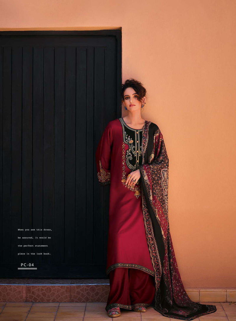 Varsha Portrait Pashmina Silk Solid With Embroidery Velvet Designer Salwar Kameez