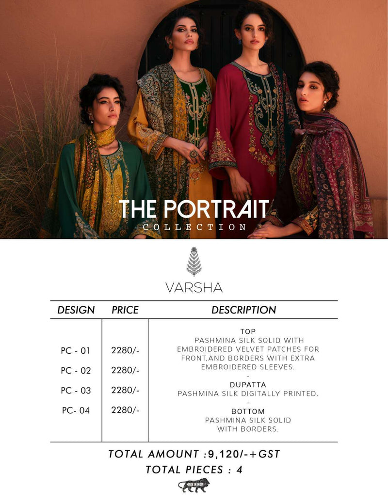 Varsha Portrait Pashmina Silk Solid With Embroidery Velvet Designer Salwar Kameez