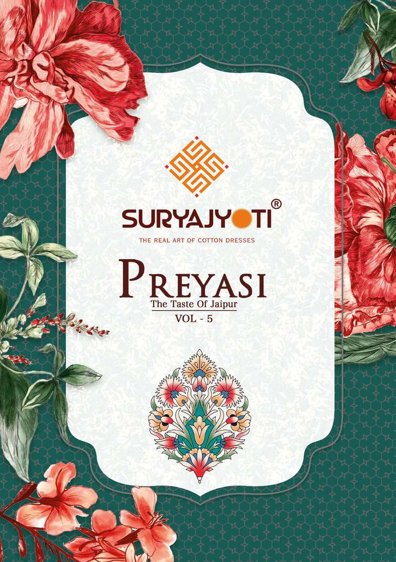 Suryajyoti Preyasi Vol 5 Cambric Cotton Jaipuri Print Kurti Bottom & Dupatta
