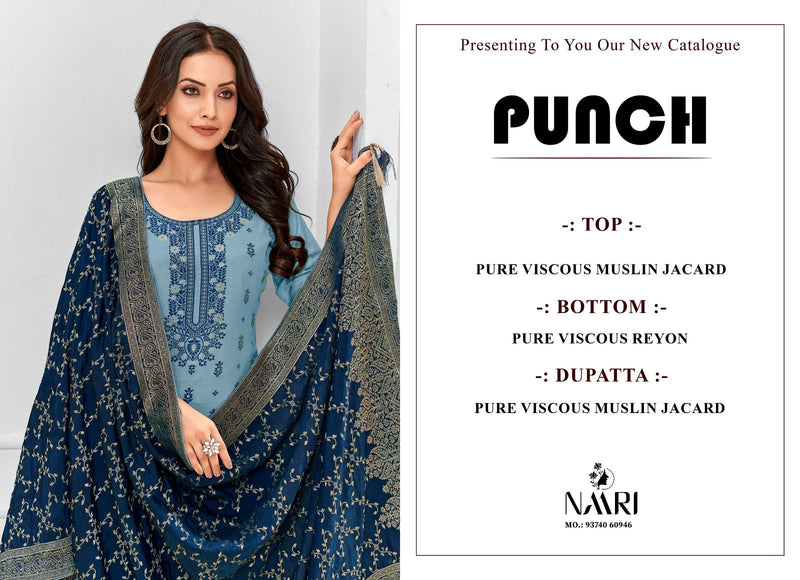 Naari Punch Muslin Jacquard Embroidery Designer Salwar Suits