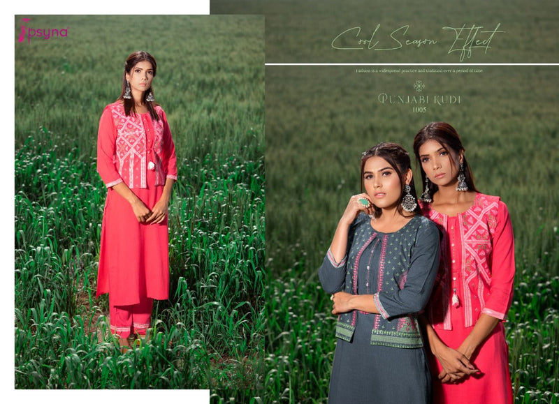 Psyna Punjabi Kudi Rayon Fancy Designer Wear Kurti With Pant