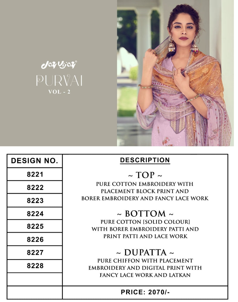 Jay Vijay Purvai Vol 2 Cotton Fancy Embroidery & Lace Work Designer Heavy Suits