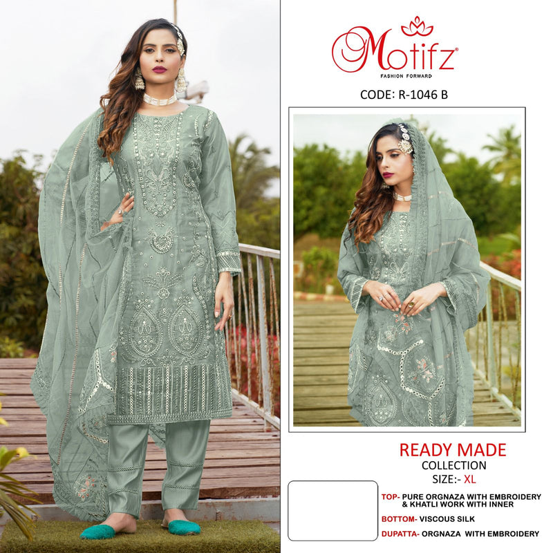 Motifz D No R 1046 Organza With Embroidery & Khatliwork Pakistani Suit