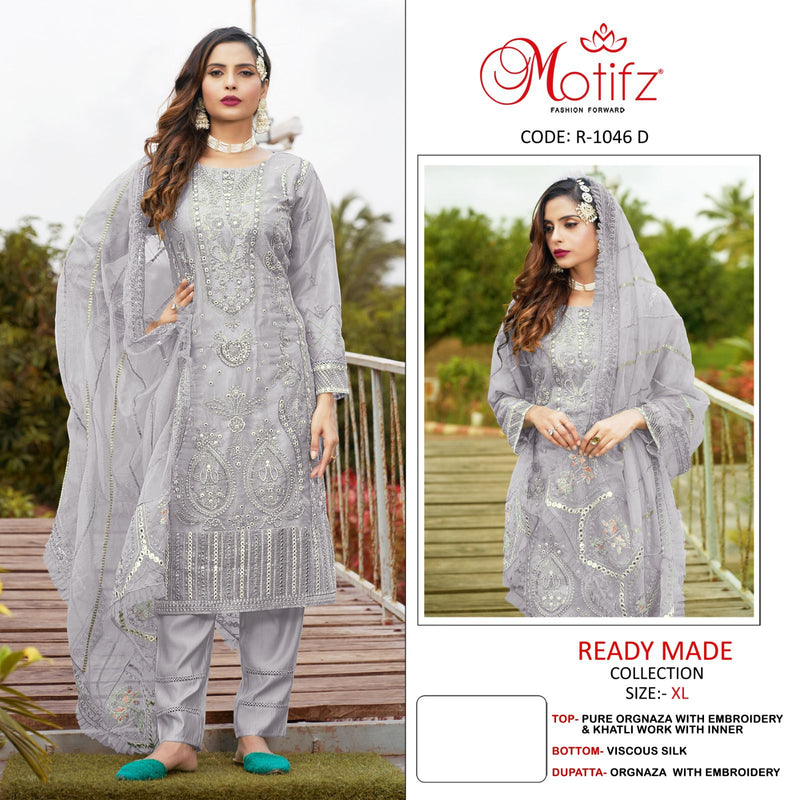 Motifz D No R 1046 Organza With Embroidery & Khatliwork Pakistani Suit