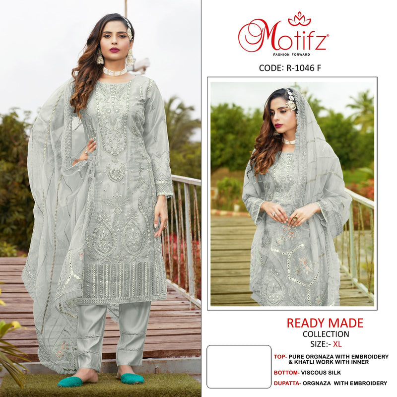 Motifz D No R 1046 Organza With Embroidery & Khatliwork Pakistani Suit