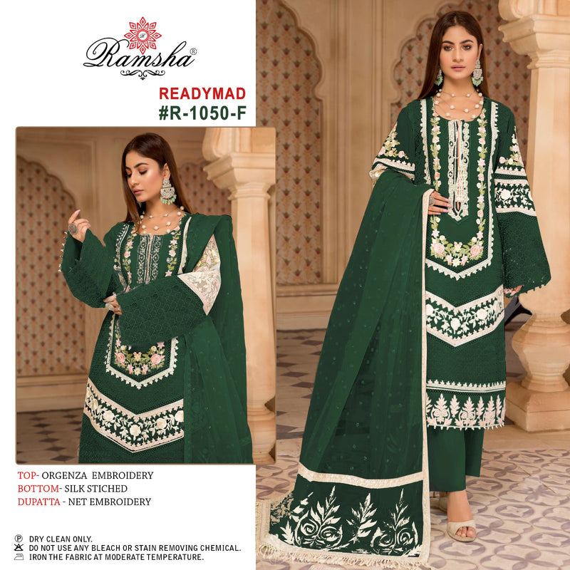 Ramsha R 1050 Organza Embroidery Fancy Pakistani Salwar Suit Collection