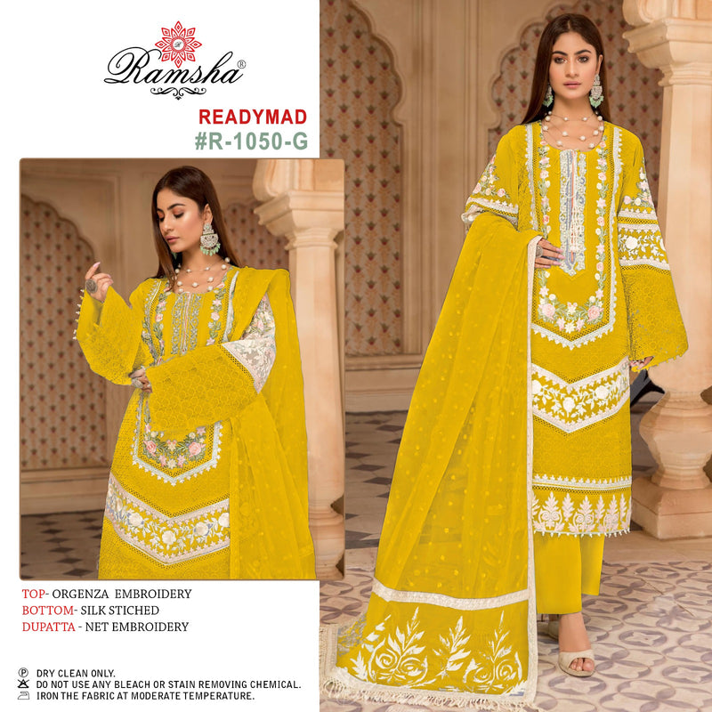 Ramsha R 1050 Organza Embroidery Fancy Pakistani Salwar Suit Collection