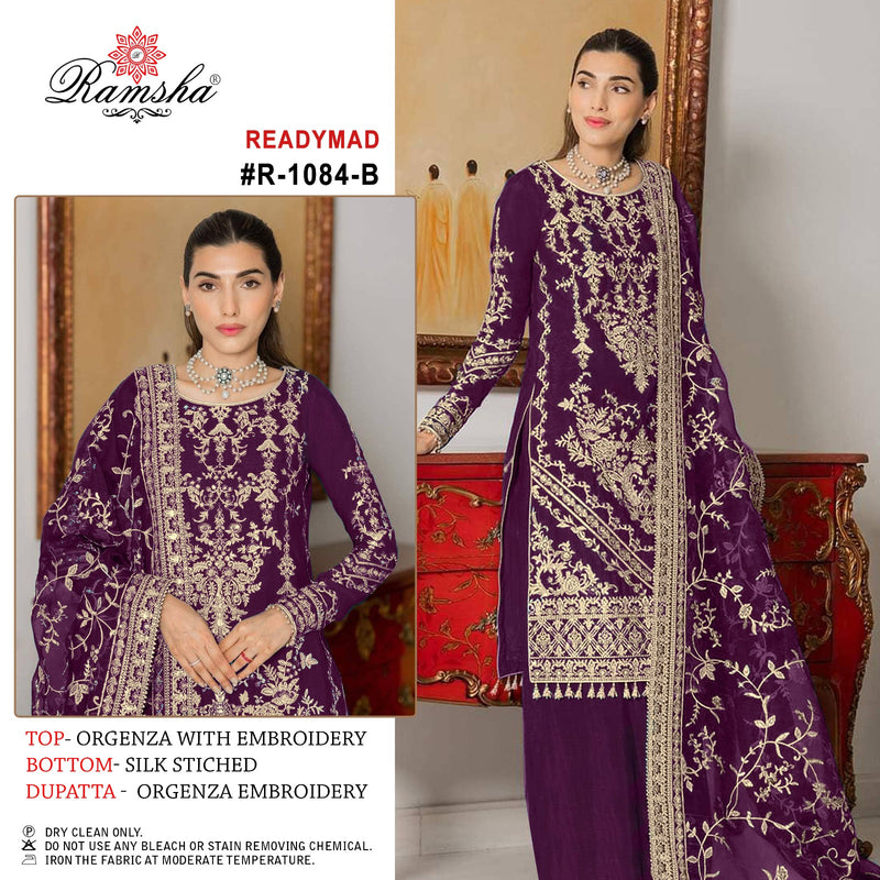 Ramsha D No R 1084 Organza Embroidery Designer Pakistani Suit Collection