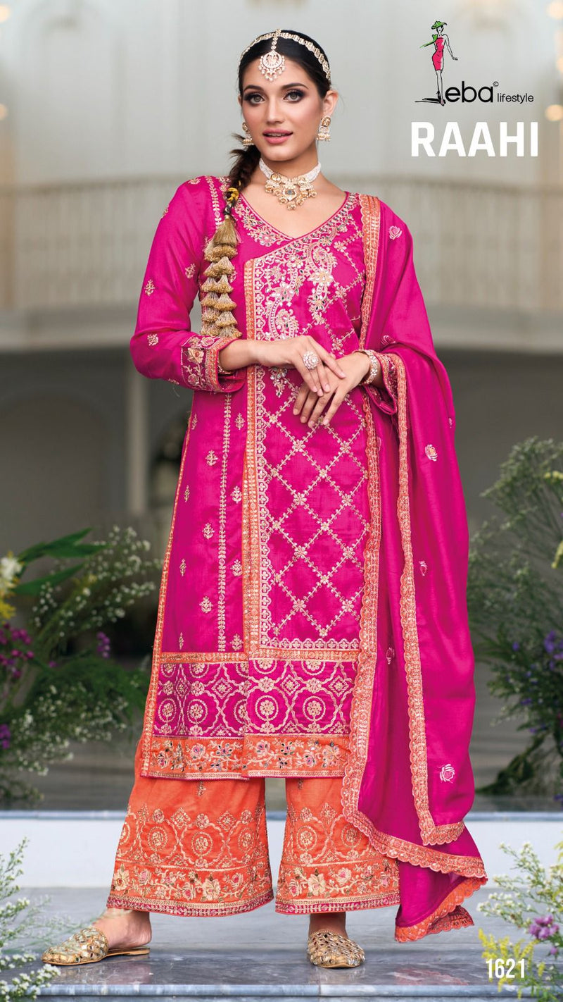 Eba Lifestyle Raahi Silk Heavy Embroidery Work Readymade Plazzo Suit Collection