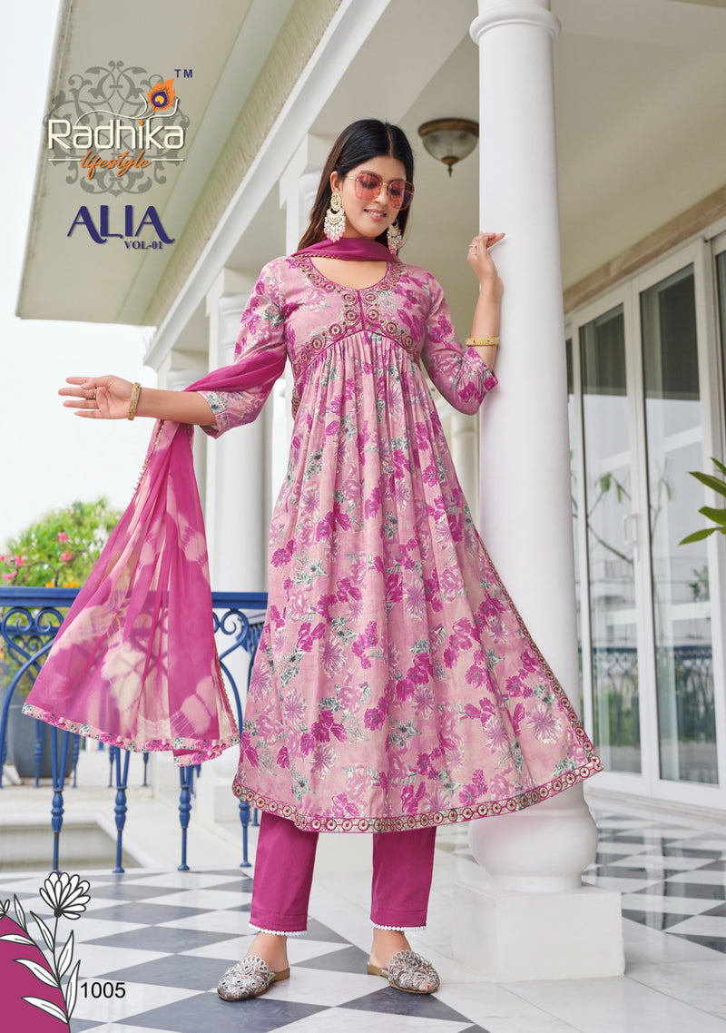 Radhika Lifestyle Alia Vol 1 Foil Print Embroidery Work Fancy Designer Partywear Kurti