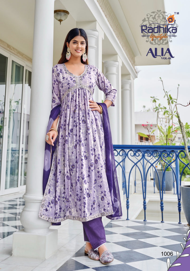 Radhika Lifestyle Alia Vol 1 Foil Print Embroidery Work Fancy Designer Partywear Kurti