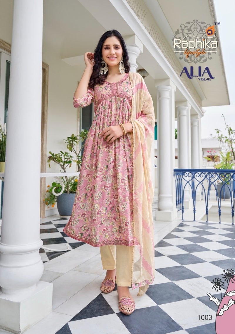 Radhika Lifestyle Alia Vol 1 Foil Print Embroidery Work Fancy Designer Partywear Kurti