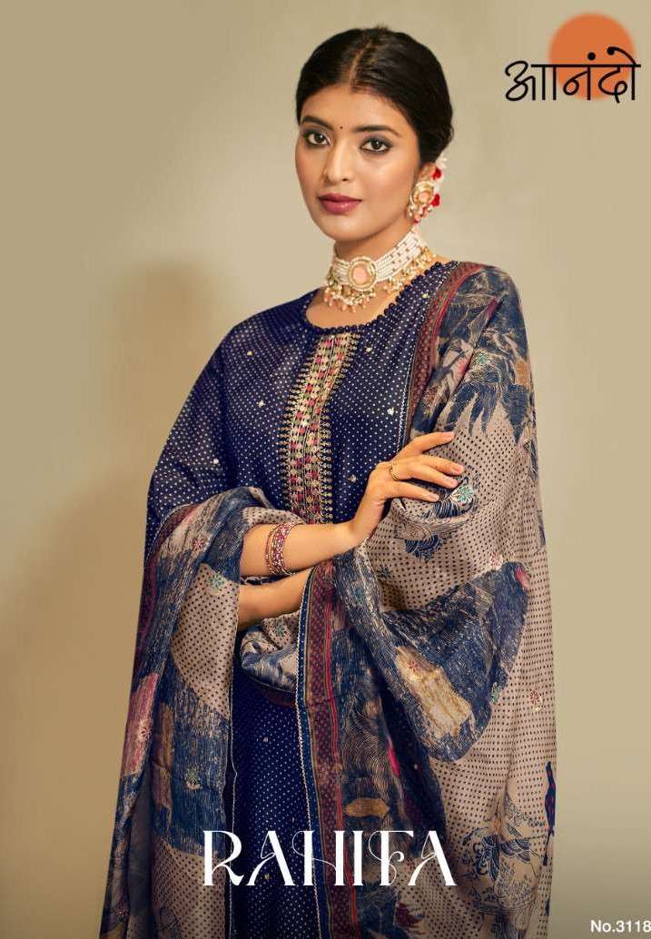 Jay Vijay Rahifa Silk Digital Print With Embroidery Work Designer Suit Collection