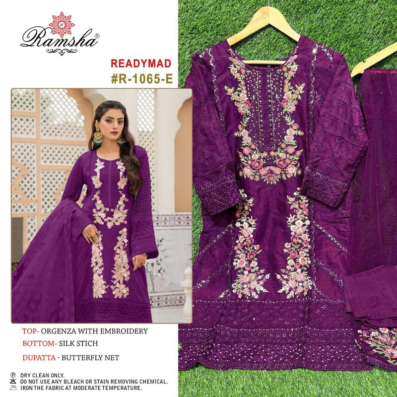 Ramsha R 1065 Dark Chart Organza Embroidery Work Pakistani Suits