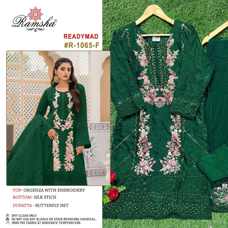 Ramsha R 1065 Dark Chart Organza Embroidery Work Pakistani Suits