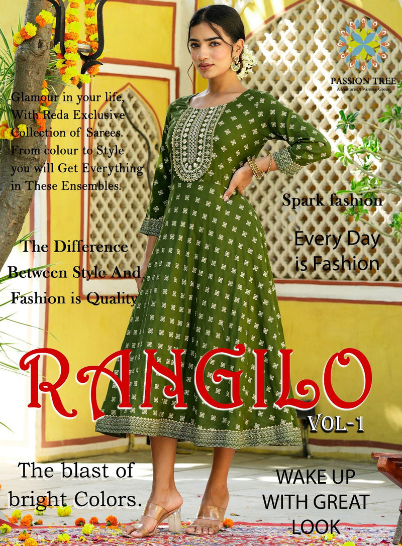 Passion Tree Rangilo Vol 1 Rayon Printed Designer Long Gown Collection