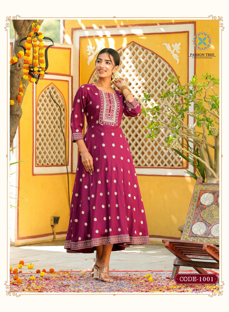 Passion Tree Rangilo Vol 1 Rayon Printed Designer Long Gown Collection